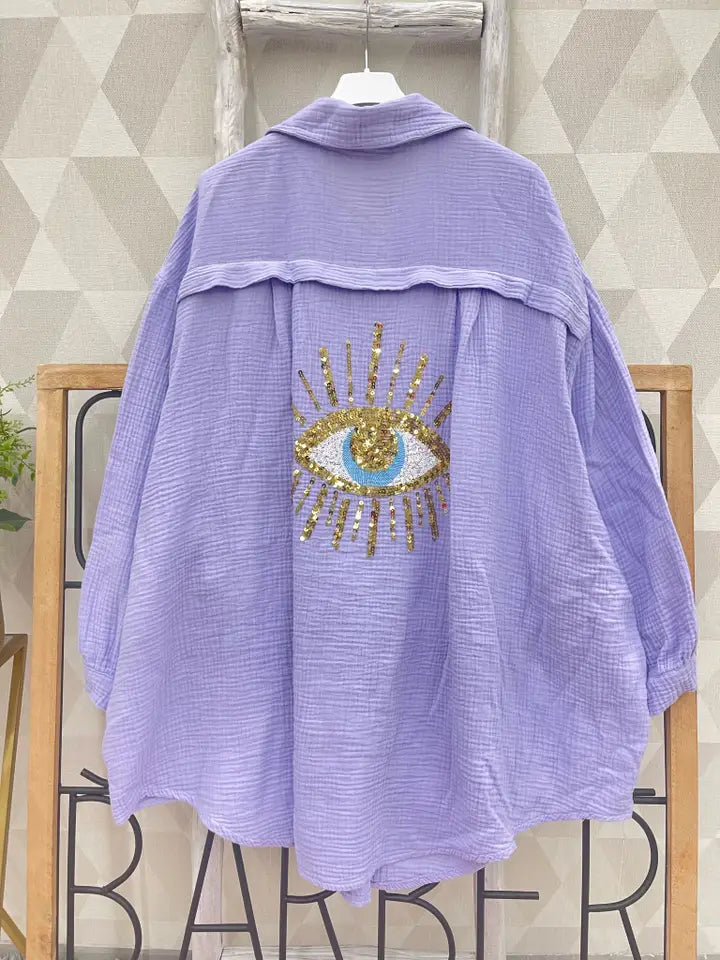 Melrose Oversized Evil Eye Gauze Cotton Shirt