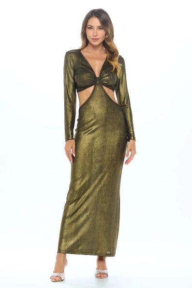 Made in USA V Neck Cutout Dress with Slit