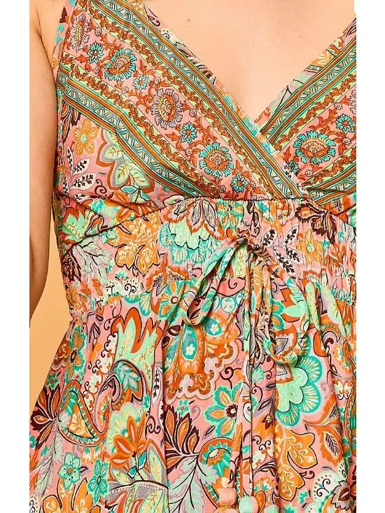 One Size Maxi Tropical Silk Off Shoulder Dress