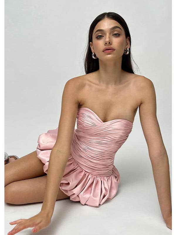 Blush Satin Bubble Mini Dress