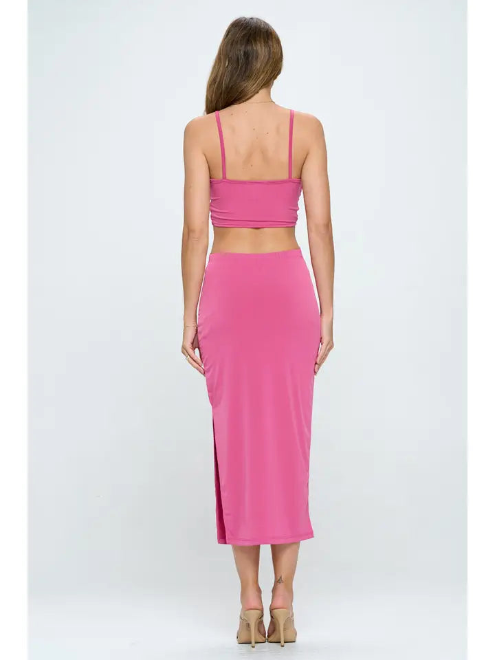 Made in USA V Neck Cutout Dress with Slit