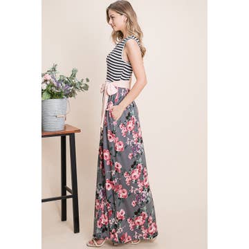 Floral Maxi Dress with Striped Casual Top