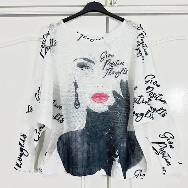 White Face Round Knit Printed Sweater (case of 2)