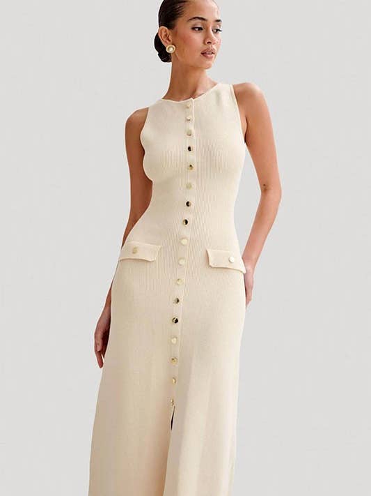 Sleeveless Crew Neck Slim Knit Dress
