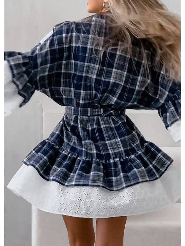 Plaid Elegance Ruffle Shirt Dress