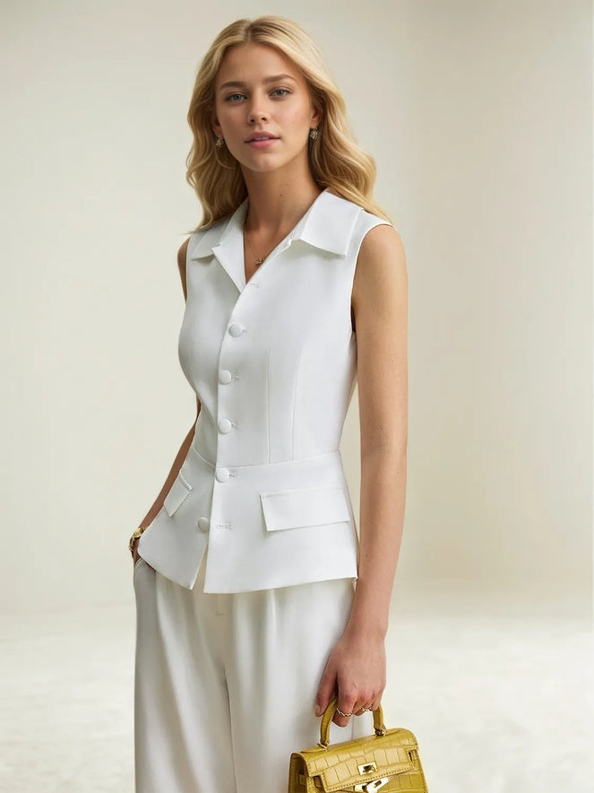 Button Up Vest and Pants Suit Set