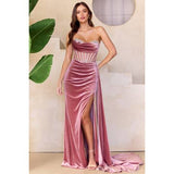 Sweetheart Embellished Neckline Velvet Dress