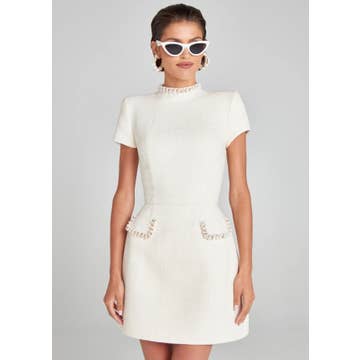 Crystal-Trim Tweed Mini Dress
