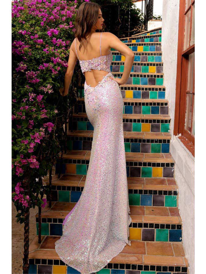 3D Floral Applique Sequin Sheath Dress