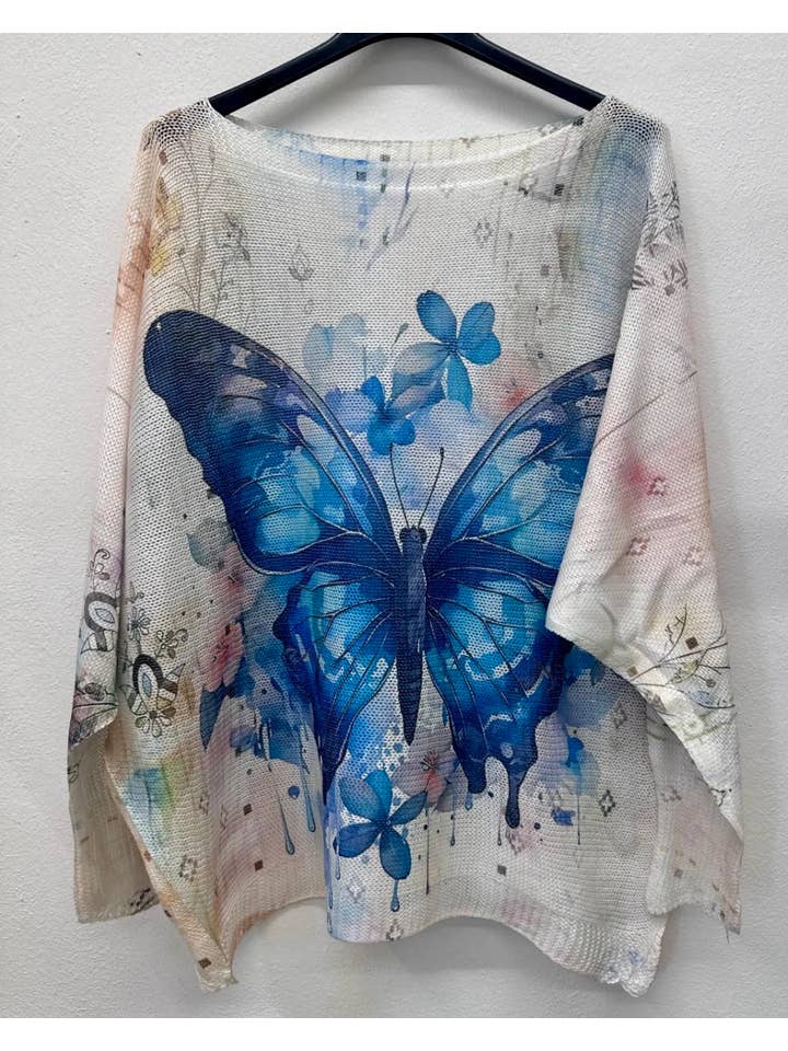 Lbu Blue Butterfly Round Knit Printed Sweater (case of 2)