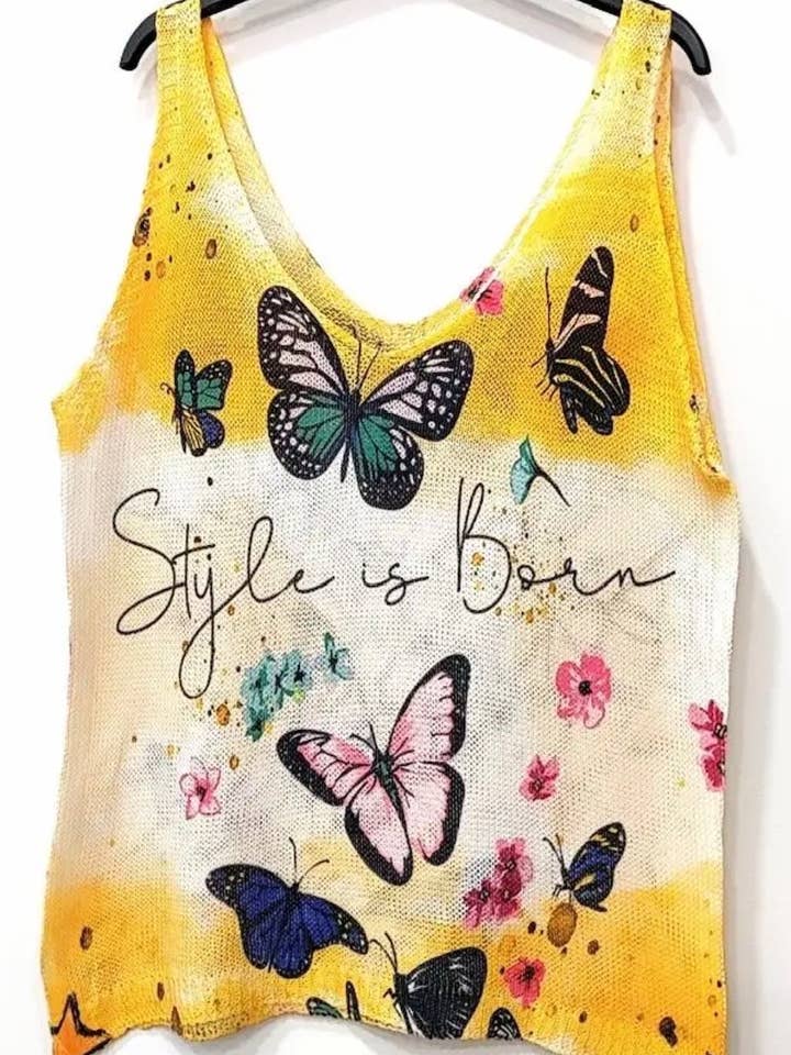 Yellow Butterfly V-Neck Knit Printed Sleeveless Sweater (case of 2)