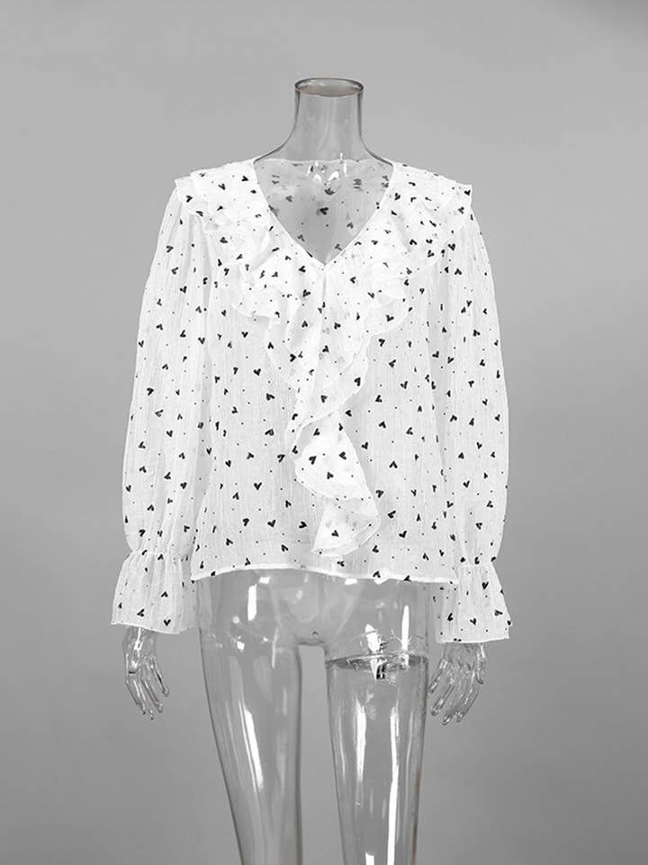 Love Print V-Neck Long-Sleeved Shirt For Effortless Style