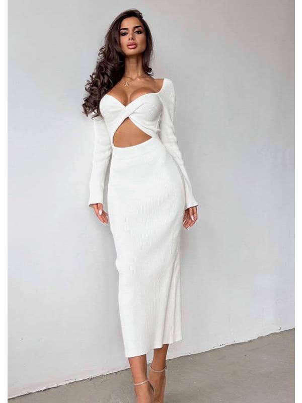 Elegance Twist Knit Midi Dress