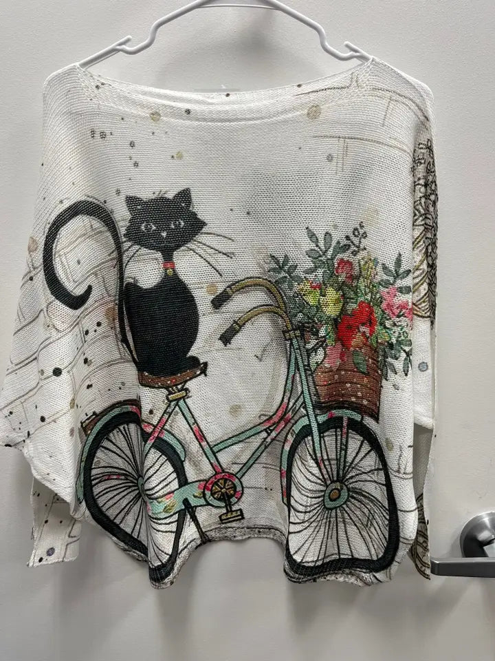 Black Cat Round Knit Printed Sweater (case of 2)