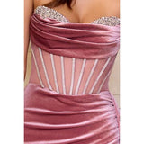 Sweetheart Embellished Neckline Velvet Dress