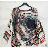 Black Heart Round Knit Printed Sweater (case of 2)