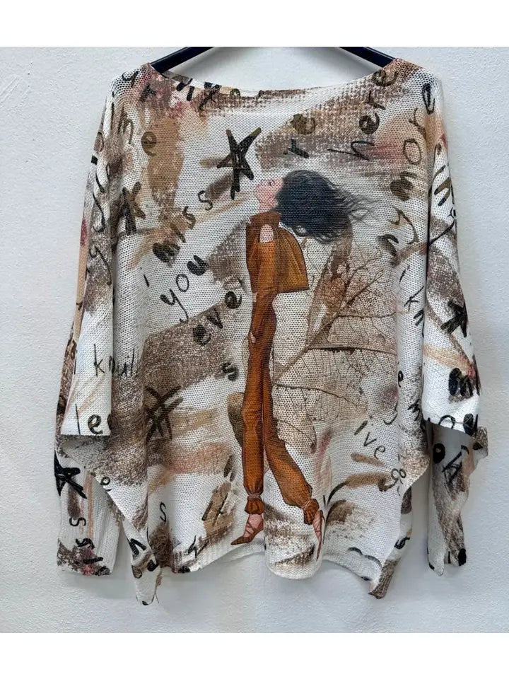 Lla Fall Lady Brown Round Knit Printed Sweater (case of 2)