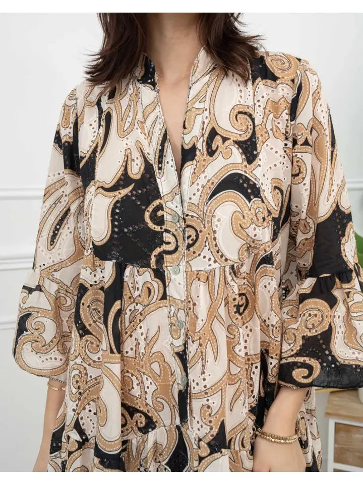 Cotton Black Beige English Eyelet Dress Cover Up LOOWIE