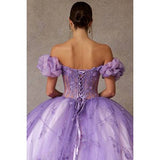 Off Shoulder Ruffle Puff Sleeve Ball Gown