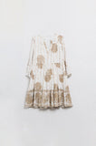 Boho Long Sleeve Dress with Leaf Print and Lurex Details in White