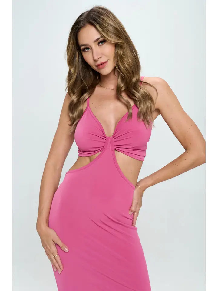 Made in USA V Neck Cutout Dress with Slit