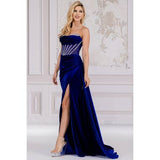Sweetheart Embellished Neckline Velvet Dress