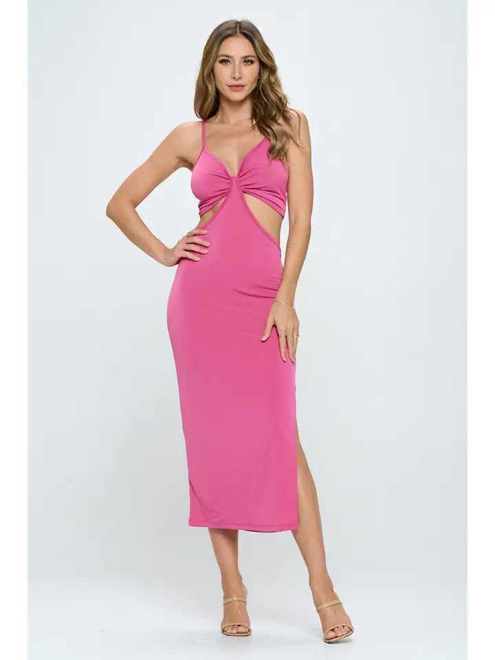 Made in USA V Neck Cutout Dress with Slit