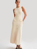 Sleeveless Crew Neck Slim Knit Dress