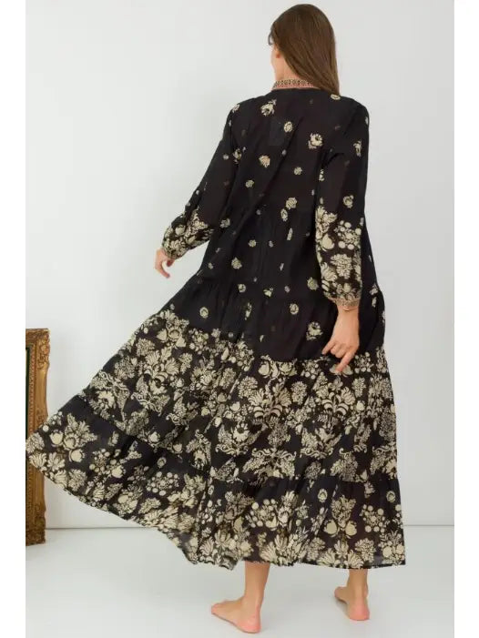 One Size Floral Cotton Button Shirt Maxi Dress