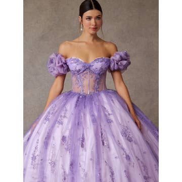 Off Shoulder Ruffle Puff Sleeve Ball Gown