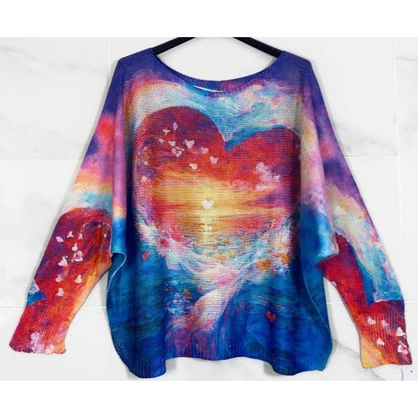 Blue Heart Round Knit Printed Sweater (case of 2)