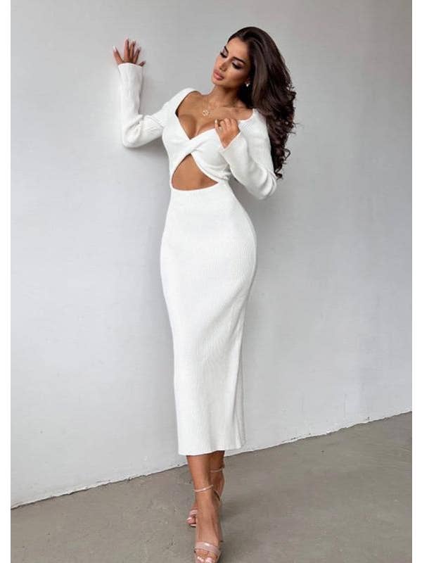 Elegance Twist Knit Midi Dress