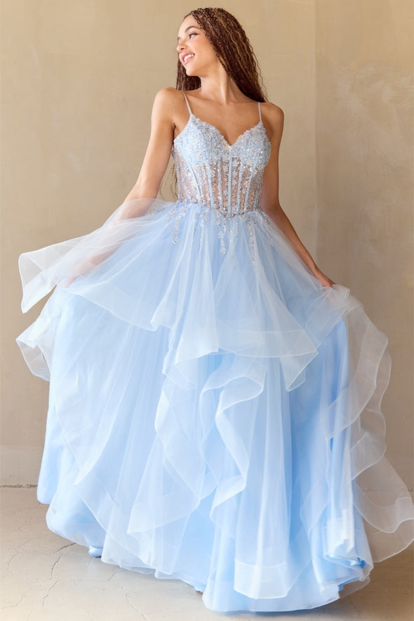 Sleeveless Bustier Illusion Top A Line Dress