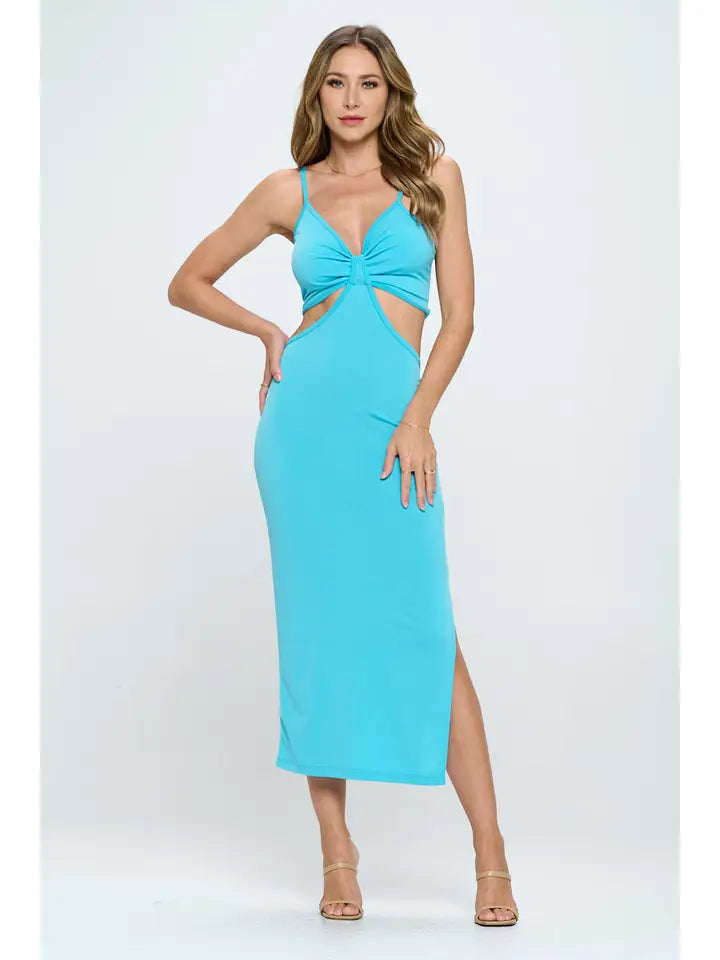 Made in USA V Neck Cutout Dress with Slit