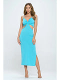 Made in USA V Neck Cutout Dress with Slit
