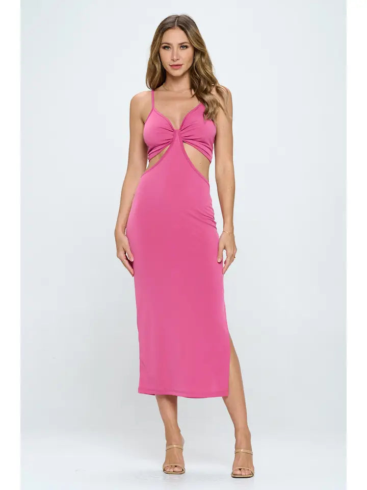 Made in USA V Neck Cutout Dress with Slit