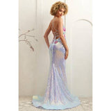 Sleeveless Floral Applique Sequin Sheath Dress