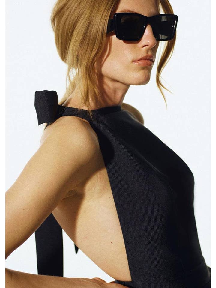 Halter Bow-Back Flare Mini Dress