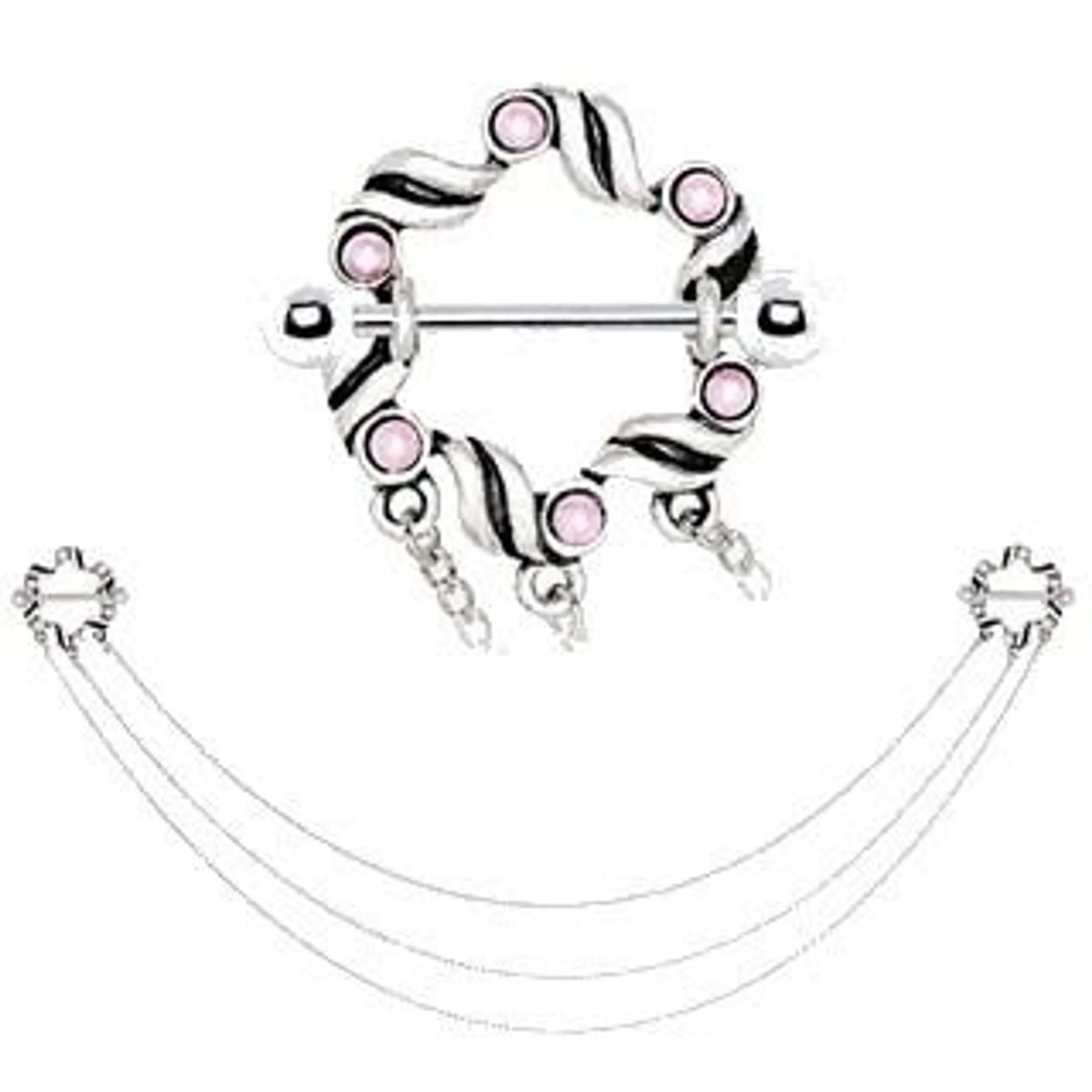 316L Stainless Steel Triple Chain Pink Ribbon Nipple Shields