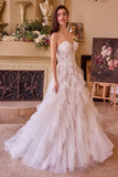 Strapless Drop Waist Cascading Wedding Dress