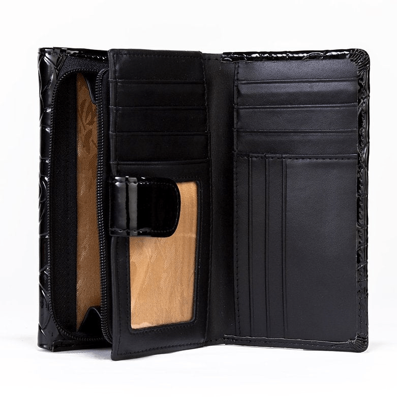 Leather Flower Print Wallet Medium/Large Black / MEDIUM / 1 1355-56985632664