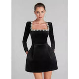 Velvet Floral Embellished Mini Dress