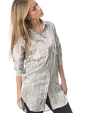 Satin Longline Shirt in Grey Abstract Print