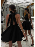 Halter Bow-Back Flare Mini Dress