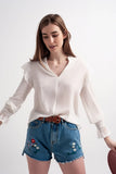 Volume Sleeve Blouse with Cuff Sleeve in Oyster