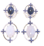 Blue Lace Agate & Sodalite Dangle Earrings, 925 Sterling Silver, Platinum Embraced