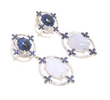 Blue Lace Agate & Sodalite Dangle Earrings, 925 Sterling Silver, Platinum Embraced
