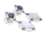 Blue Lace Agate & Sodalite Dangle Earrings, 925 Sterling Silver, Platinum Embraced