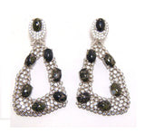 Green serpentine Simulated Diamond Bezel Set Drop Earrings , 925 Sterling Silver, Platinum