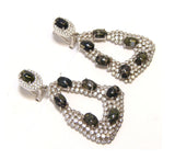 Green serpentine Simulated Diamond Bezel Set Drop Earrings , 925 Sterling Silver, Platinum